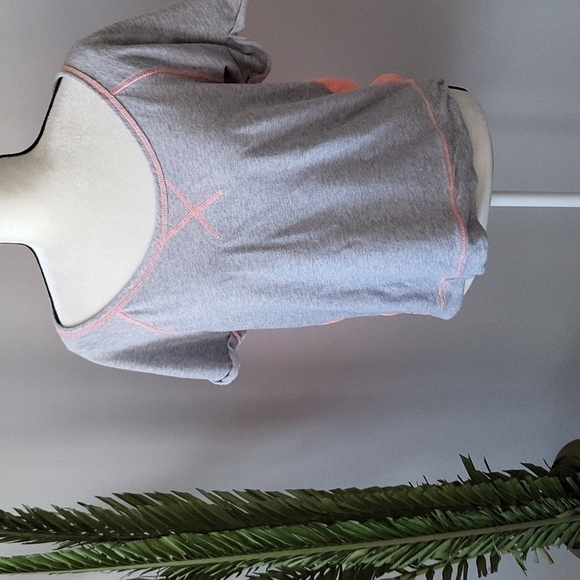 Maurices mixed material heather gray and hot coral colored sheer back tee - Picture 1 of 15